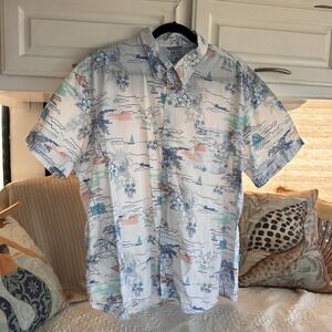 Izod Saltwater Button Up Camp Shirt Size XXL Mens Cotton Hawaiian Sea Beach Sail